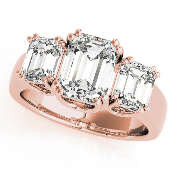 Rose gold Three-Stone Radiant Cut Diamond Ring with Channel Set Band and Four-Prong Setting