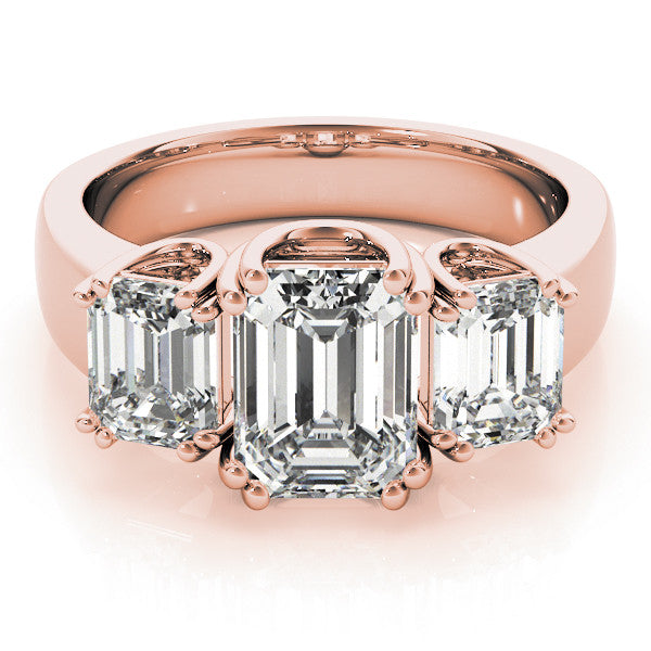 Rose gold Three-Stone Radiant Cut Diamond Ring with Channel Set Band and Four-Prong Setting