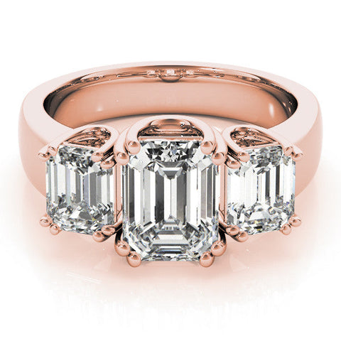 Rose gold Three-Stone Radiant Cut Diamond Ring with Channel Set Band and Four-Prong Setting
