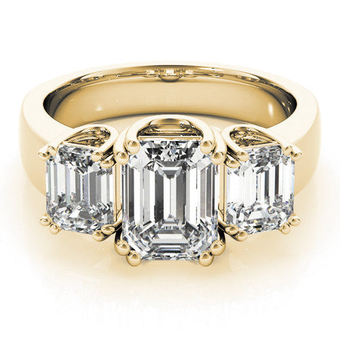 Yellow gold Three-Stone Radiant Cut Diamond Ring with Channel Set Band and Four-Prong Setting