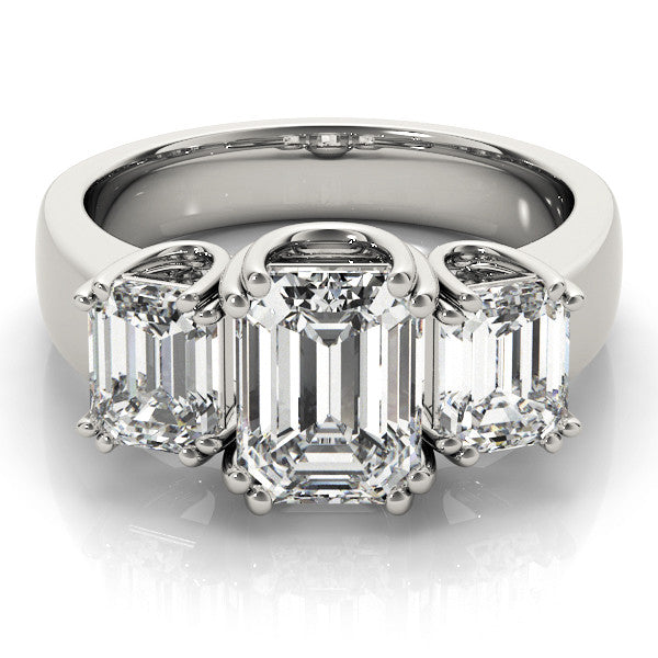 White gold Three-Stone Radiant Cut Diamond Ring with Channel Set Band and Four-Prong Setting