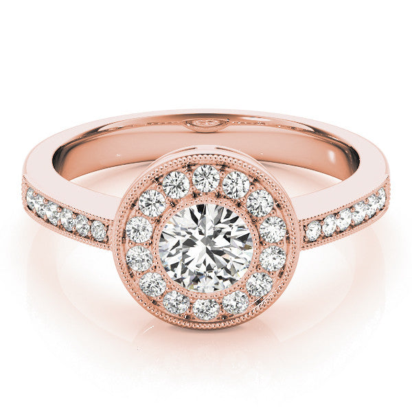 Rose gold Round Halo Pavé Diamond Engagement Ring