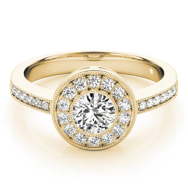 Yellow gold Round Halo Pavé Diamond Engagement Ring