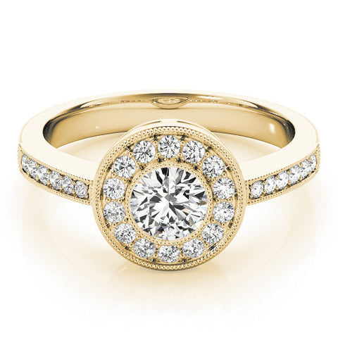 Yellow gold Round Halo Pavé Diamond Engagement Ring