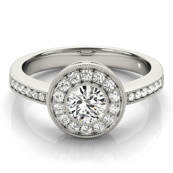 Platinum Round Halo Pavé Diamond Engagement Ring