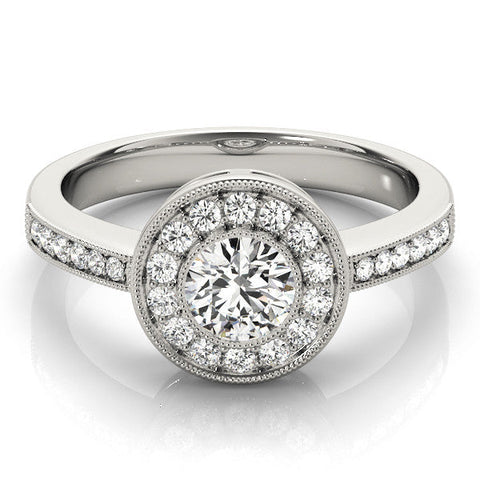 Platinum Round Halo Pavé Diamond Engagement Ring