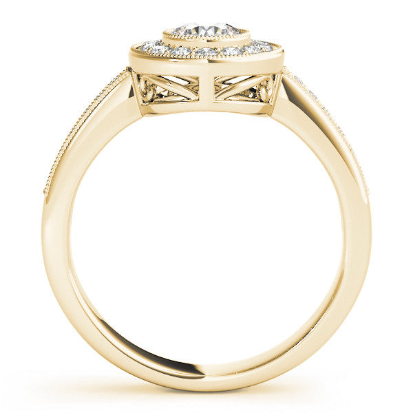 Yellow gold Round Halo Pavé Diamond Engagement Ring