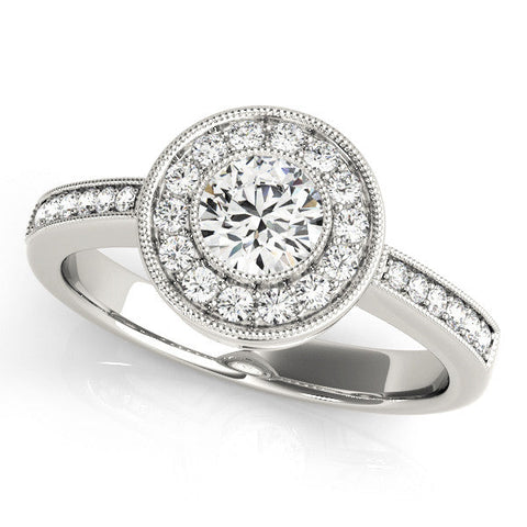 Platinum Round Halo Pavé Diamond Engagement Ring