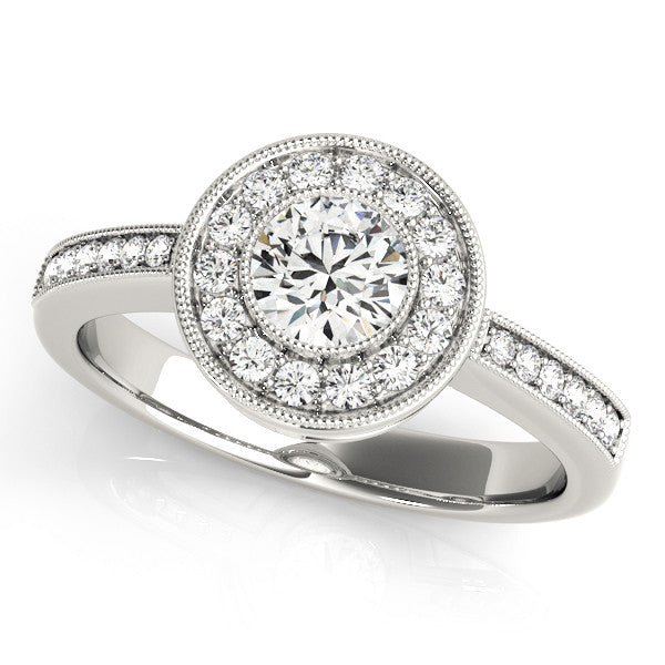 White gold Round Halo Pavé Diamond Engagement Ring