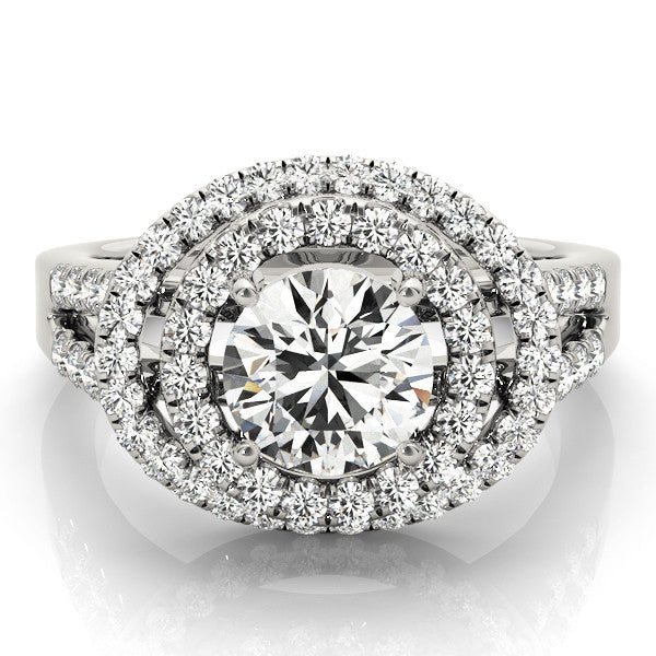 White gold Double Halo Round Diamond Split Shank Prong Setting Ring