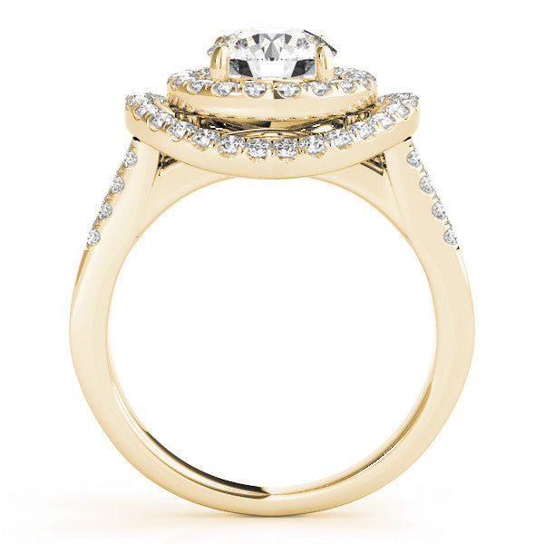 Yellow gold Double Halo Round Diamond Split Shank Prong Setting Ring