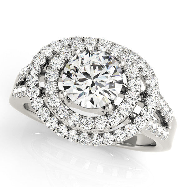 White gold Double Halo Round Diamond Split Shank Prong Setting Ring