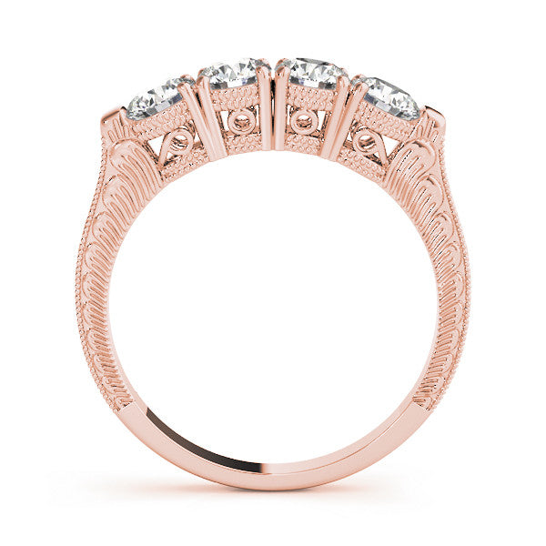 Rose gold Five-Stone Round Diamond Shared Prong Milgrain Band
