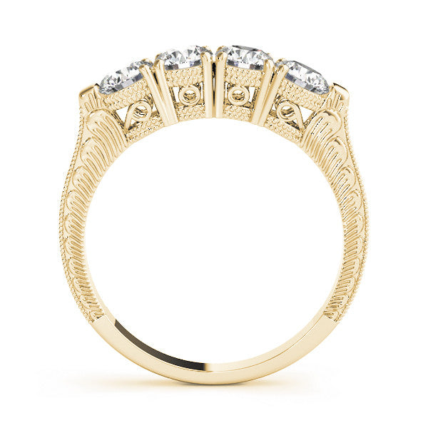 Yellow gold Five-Stone Round Diamond Shared Prong Milgrain Band
