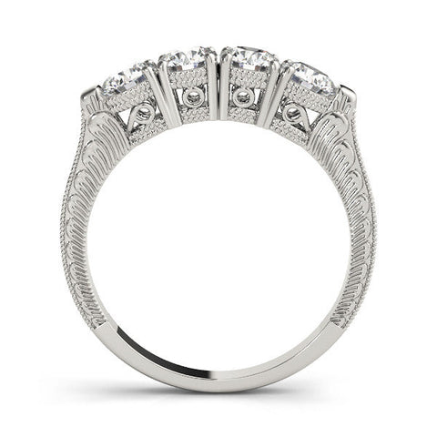 White gold Five-Stone Round Diamond Shared Prong Milgrain Band