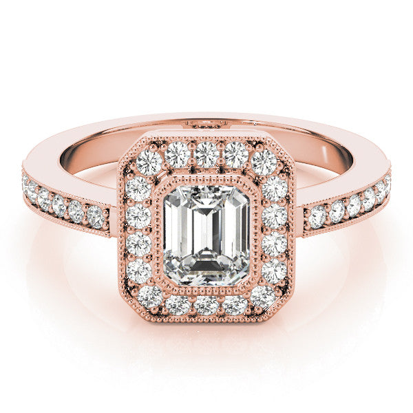Rose gold Pear-Cut Halo Diamond Ring with Pavé Band and Milgrain Prong Setting