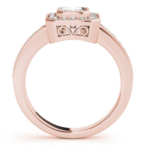 Rose gold Heart-Cut Halo Diamond Ring with Pavé Band and Milgrain Prong Setting