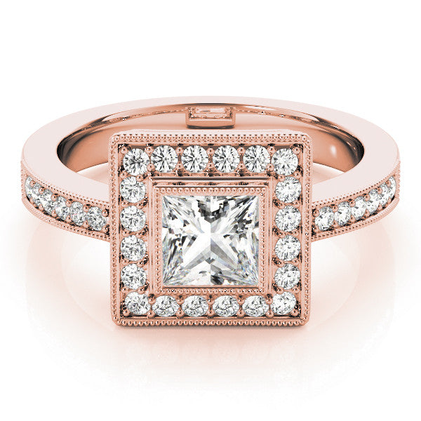 Rose gold Princess Cut Halo Pavé Diamond Ring
