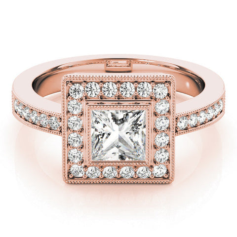 Rose gold Princess Cut Halo Pavé Diamond Ring