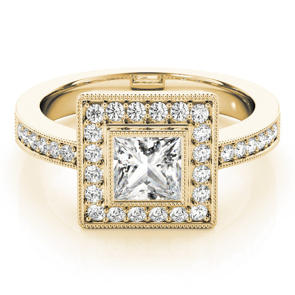 Yellow gold Princess Cut Halo Pavé Diamond Ring