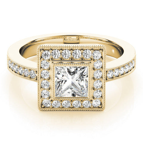 Yellow gold Princess Cut Halo Pavé Diamond Ring