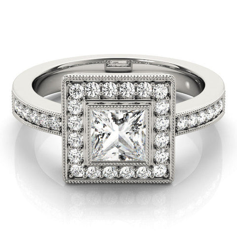 White gold Princess Cut Halo Pavé Diamond Ring