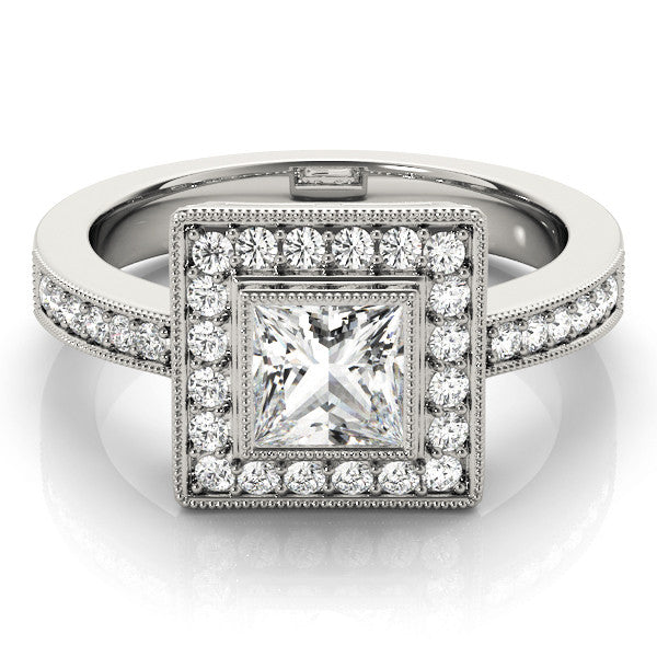 Silver Princess Cut Halo Pavé Diamond Ring