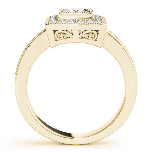 Yellow gold Princess Cut Halo Pavé Diamond Ring
