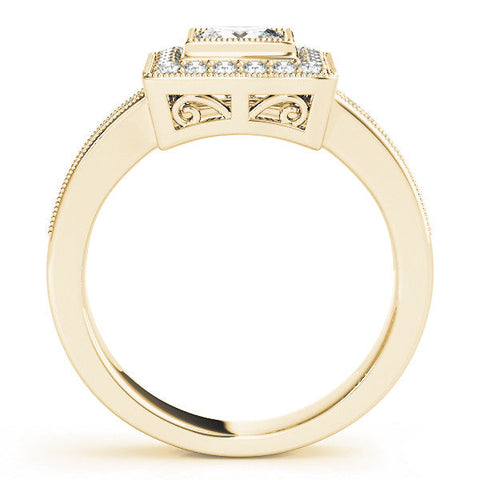 Yellow gold Princess Cut Halo Pavé Diamond Ring