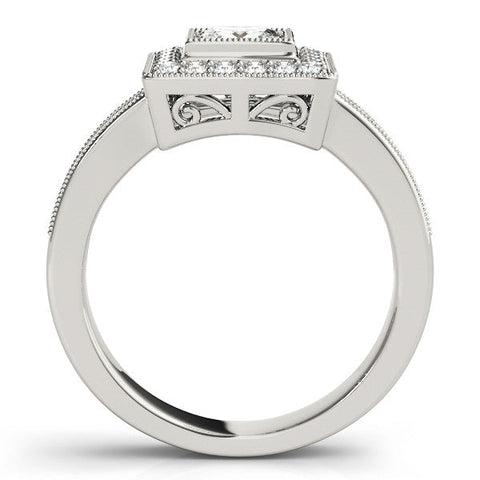 Platinum Princess Cut Halo Pavé Diamond Ring