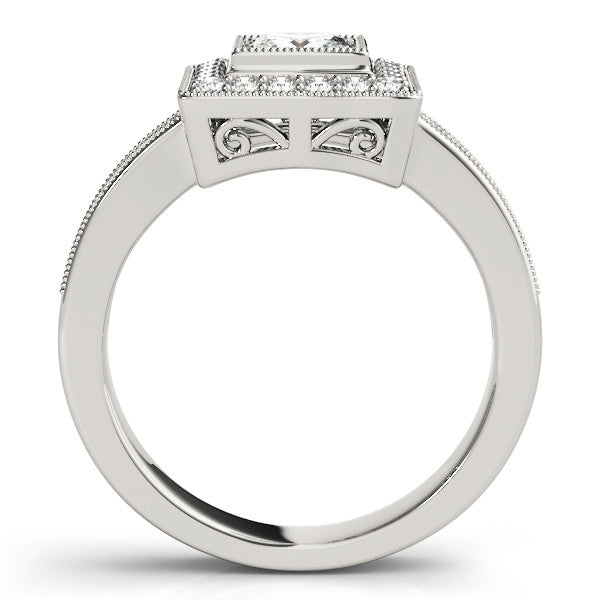 White gold Princess Cut Halo Pavé Diamond Ring