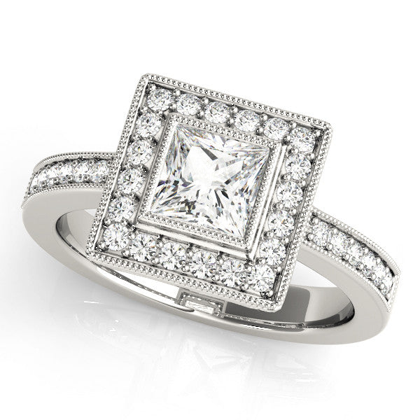 Platinum Princess Cut Halo Pavé Diamond Ring
