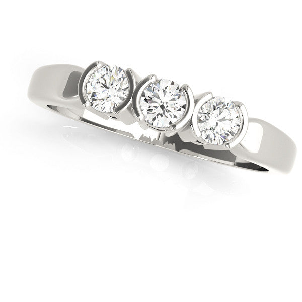 White gold Three-Stone Round Diamond Half Bezel Prong Band