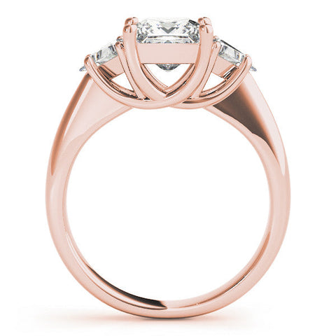 Rose gold Three-Stone Princess Cut Diamond Ring with Trillion Side Stones and Four-Prong Setting
