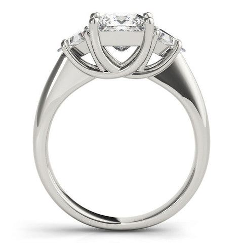 Platinum Three-Stone Princess Cut Diamond Ring with Trillion Side Stones and Four-Prong Setting