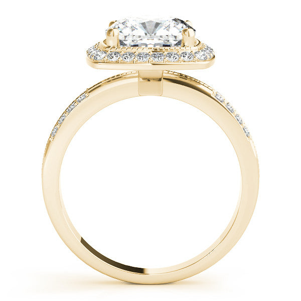Yellow gold Cushion Halo Pave Split Shank Prong Setting Ring