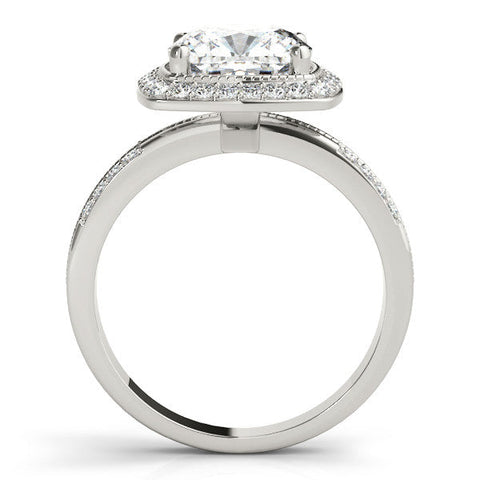 Silver Cushion Halo Pave Split Shank Prong Setting Ring