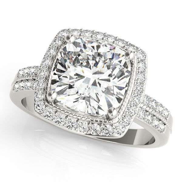 White gold Cushion Halo Pave Split Shank Prong Setting Ring