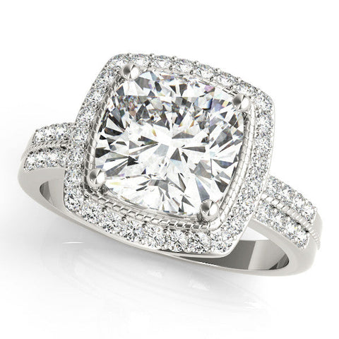 White gold Cushion Halo Pave Split Shank Prong Setting Ring