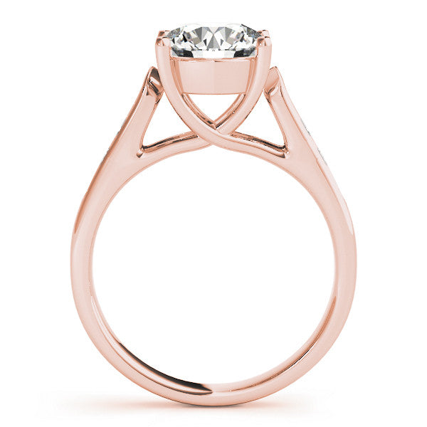 Rose gold Round Solitaire Cathedral Diamond Engagement Ring with Channel-Set Band and Four-Prong Setting