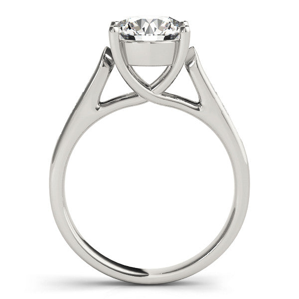 Platinum Round Solitaire Cathedral Diamond Engagement Ring with Channel-Set Band and Four-Prong Setting