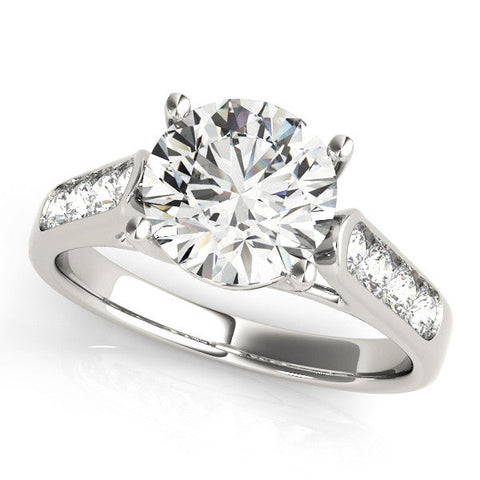 White gold Round Solitaire Cathedral Diamond Engagement Ring with Channel-Set Band and Four-Prong Setting