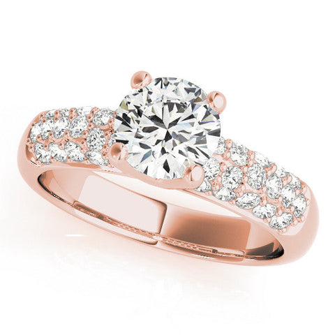 Rose gold Round Diamond Pavé Band Solitaire Ring with Four-Prong Setting