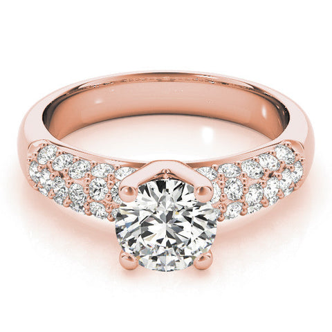 Rose gold Round Diamond Pavé Band Solitaire Ring with Four-Prong Setting