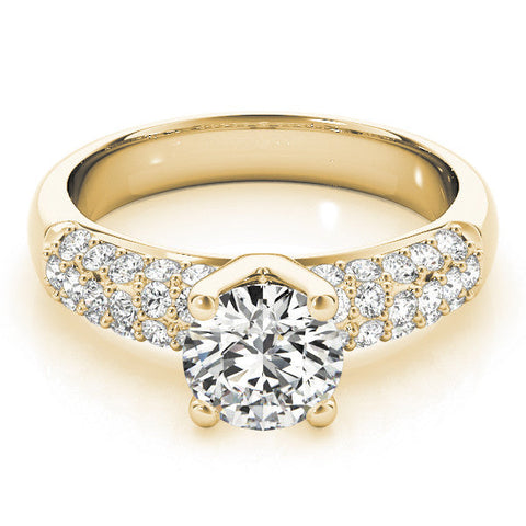 Yellow gold Round Diamond Pavé Band Solitaire Ring with Four-Prong Setting