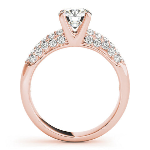 Rose gold Round Diamond Pavé Band Solitaire Ring with Four-Prong Setting