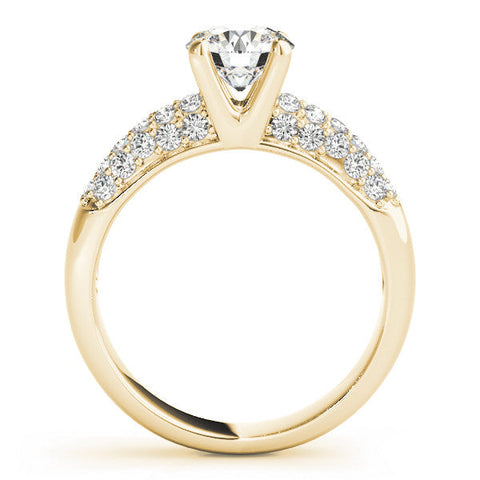Yellow gold Round Diamond Pavé Band Solitaire Ring with Four-Prong Setting