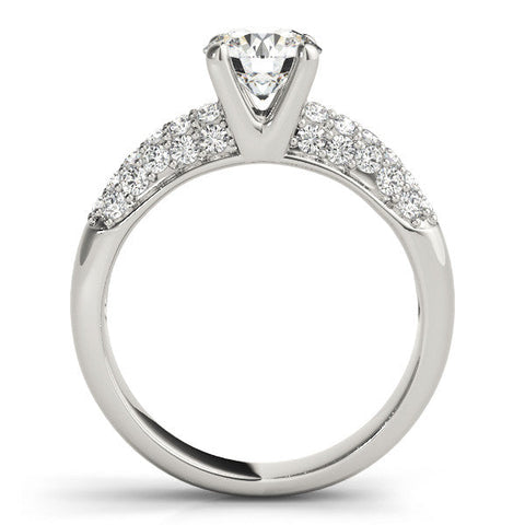 White gold Round Diamond Pavé Band Solitaire Ring with Four-Prong Setting