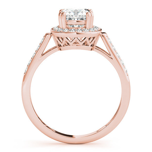 Rose gold Cushion Halo Diamond Ring with Split Shank and Four-Prong Setting