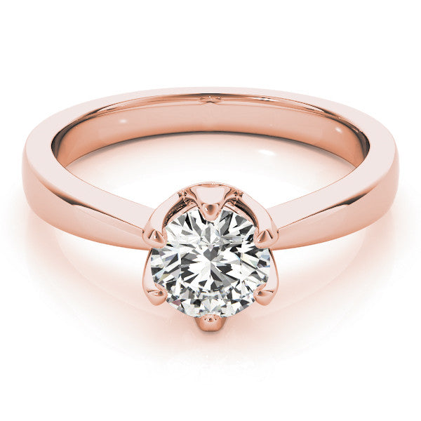 Rose gold Round Solitaire Engagement Ring with Six-Prong Setting and Tapered Band